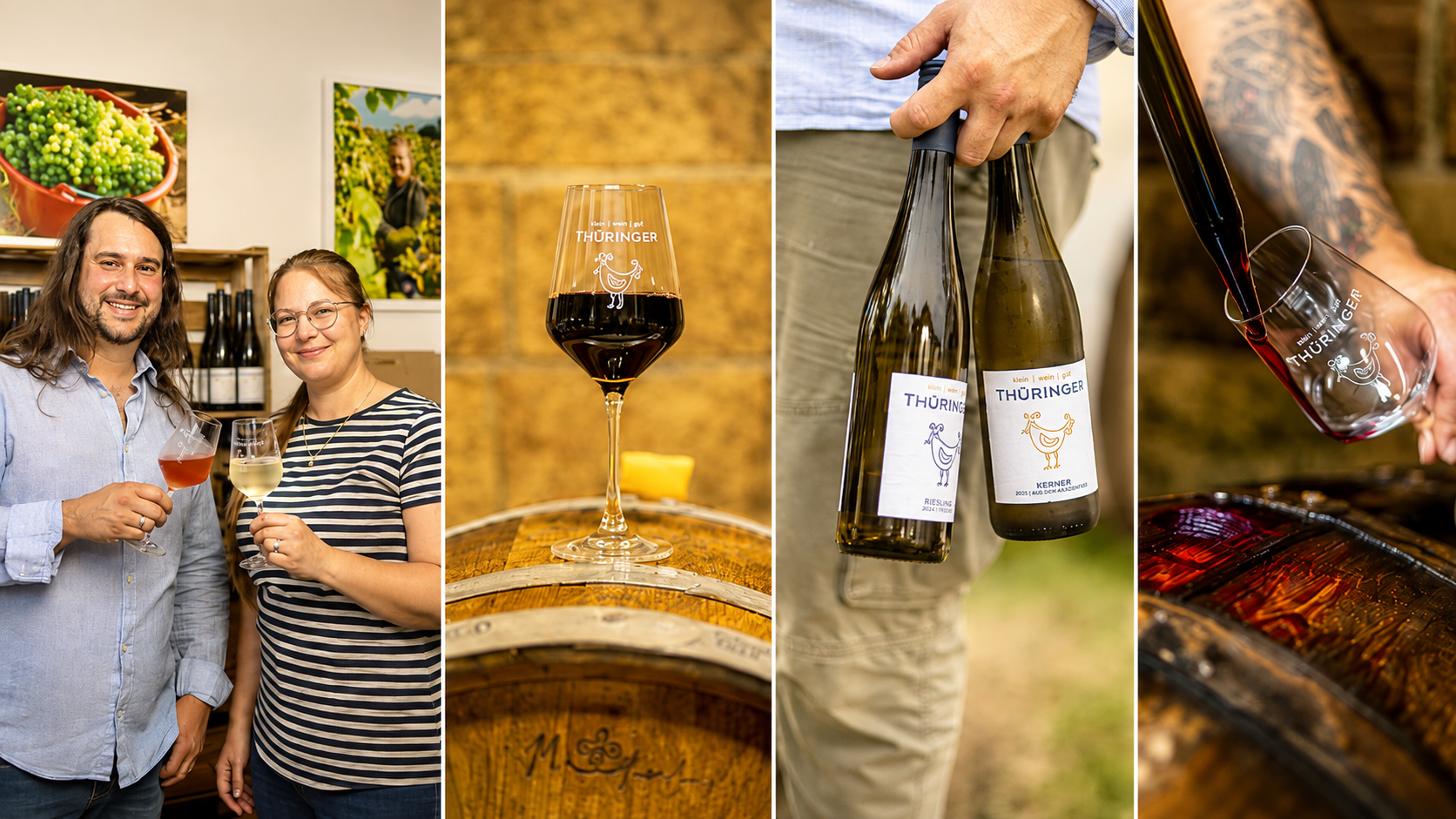 Kleinweingut Thüringer mit Wein, Weingläsern und Weinflaschen
